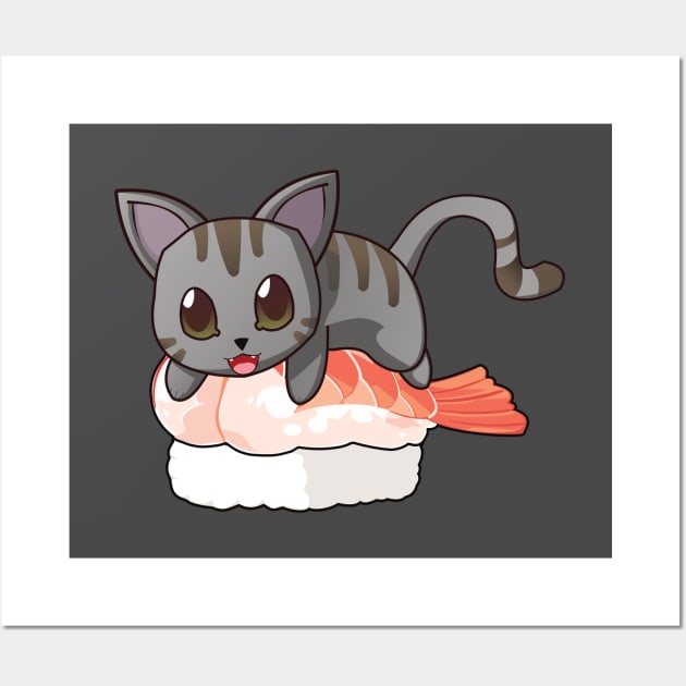 Grey Cat Shrimp Sushi Wall Art by Myanko